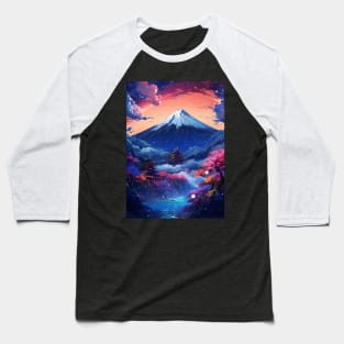 Japanese Landscape Mount Fuji Cherry Blossom Cyberpunk Baseball T-Shirt